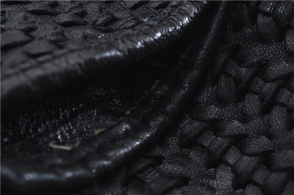 Authentic Christian Dior Mesh Design Chain Shoulder Tote Bag Leather Black 1365E