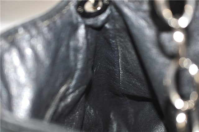 Authentic Christian Dior Mesh Design Chain Shoulder Tote Bag Leather Black 1365E