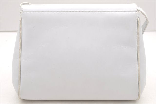 Authentic Ferragamo Vara Shoulder Cross Body Bag Purse Leather White 1366D