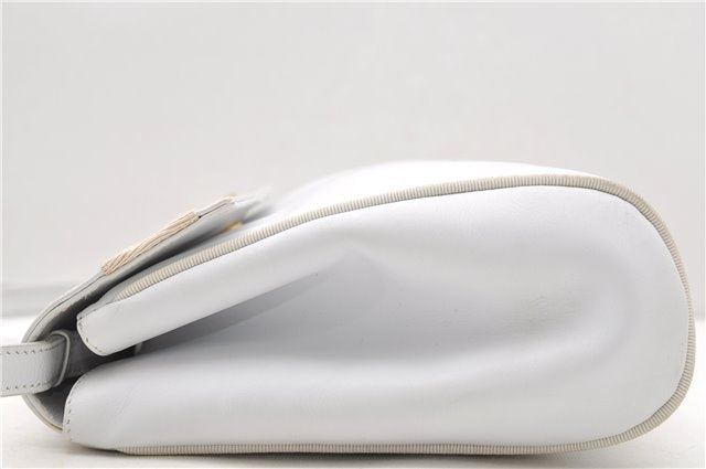 Authentic Ferragamo Vara Shoulder Cross Body Bag Purse Leather White 1366D