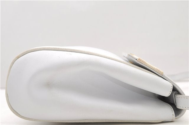 Authentic Ferragamo Vara Shoulder Cross Body Bag Purse Leather White 1366D