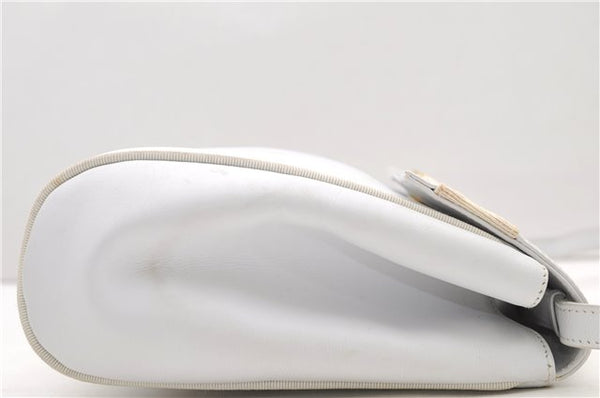 Authentic Ferragamo Vara Shoulder Cross Body Bag Purse Leather White 1366D