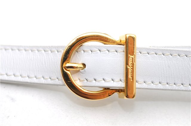 Authentic Ferragamo Vara Shoulder Cross Body Bag Purse Leather White 1366D