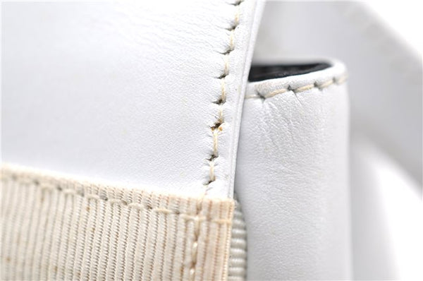 Authentic Ferragamo Vara Shoulder Cross Body Bag Purse Leather White 1366D