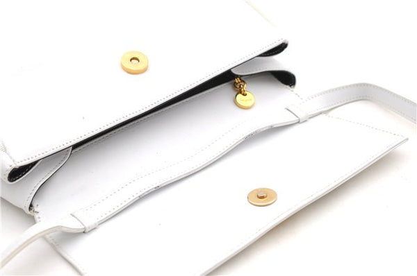 Authentic Ferragamo Vara Shoulder Cross Body Bag Purse Leather White 1366D