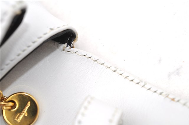 Authentic Ferragamo Vara Shoulder Cross Body Bag Purse Leather White 1366D