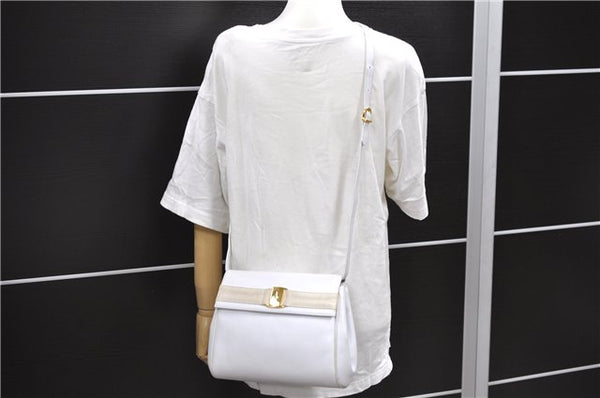 Authentic Ferragamo Vara Shoulder Cross Body Bag Purse Leather White 1366D