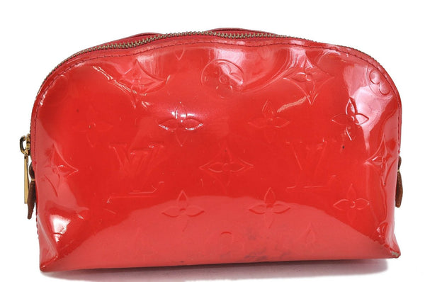 Auth Louis Vuitton Vernis Pochette Cosmetic Pouch Bicolor Red M91721 LV 1372D