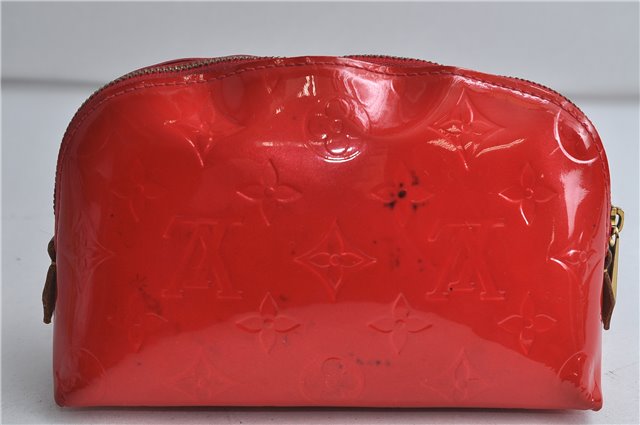 Auth Louis Vuitton Vernis Pochette Cosmetic Pouch Bicolor Red M91721 LV 1372D
