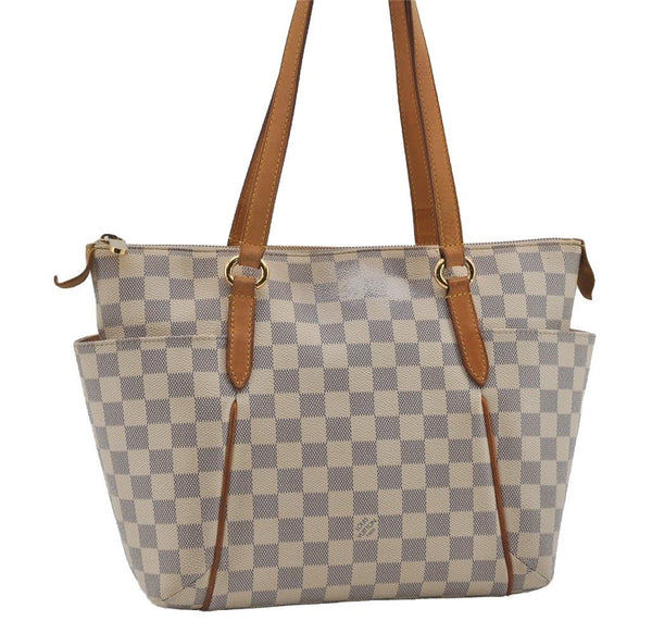 Authentic Louis Vuitton Damier Azur Totally PM Tote Bag White N41280 LV 1373I