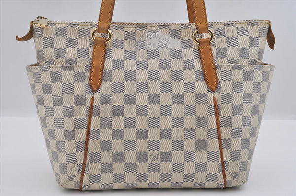 Authentic Louis Vuitton Damier Azur Totally PM Tote Bag White N41280 LV 1373I