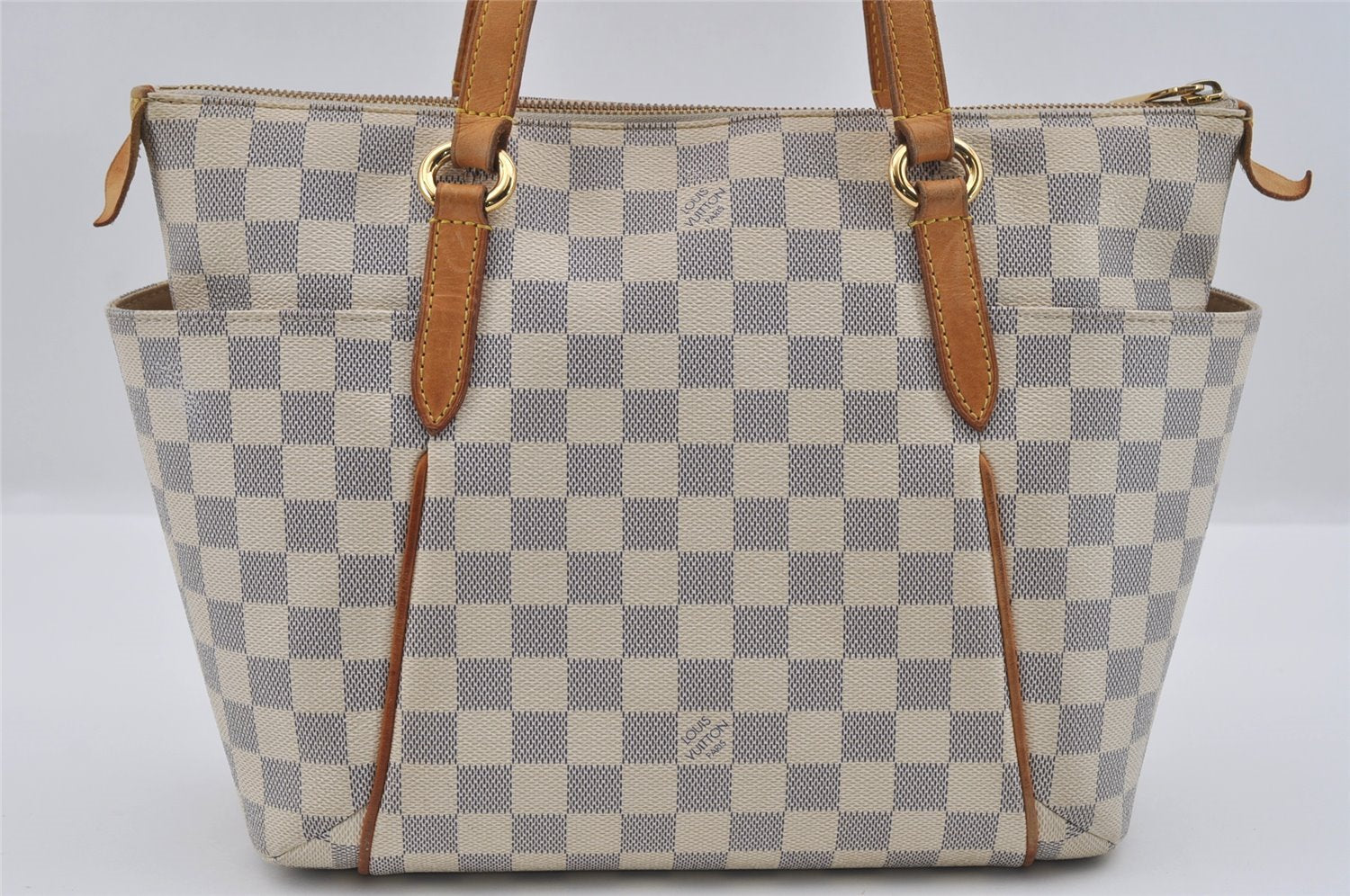 Authentic Louis Vuitton Damier Azur Totally PM Tote Bag White N41280 LV 1373I