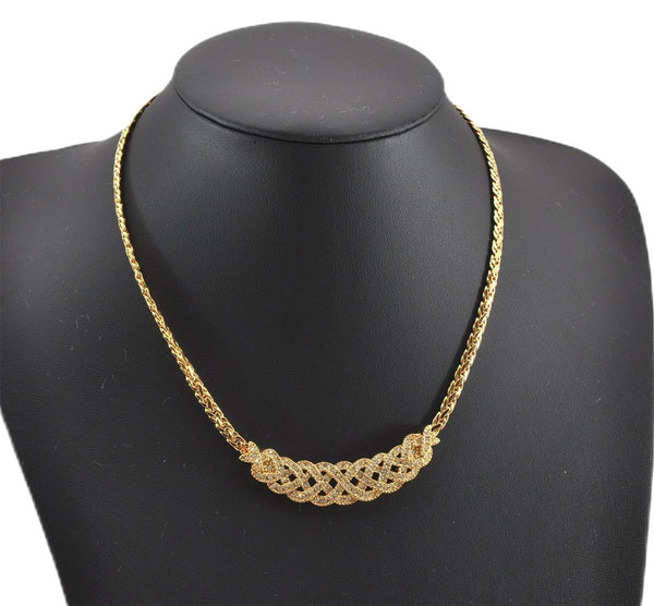 Authentic Christian Dior Gold Tone Rhinestone Chain Pendant Necklace CD 1376G