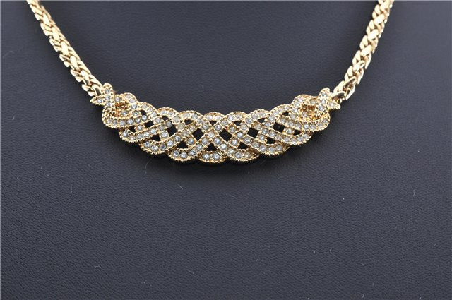 Authentic Christian Dior Gold Tone Rhinestone Chain Pendant Necklace CD 1376G