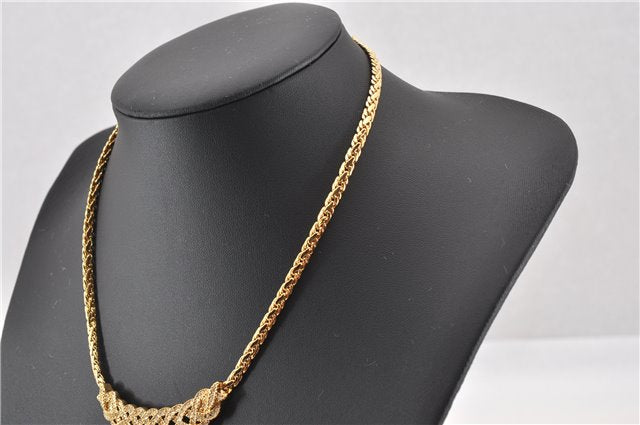 Authentic Christian Dior Gold Tone Rhinestone Chain Pendant Necklace CD 1376G