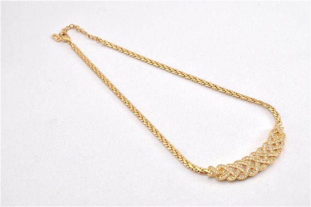 Authentic Christian Dior Gold Tone Rhinestone Chain Pendant Necklace CD 1376G