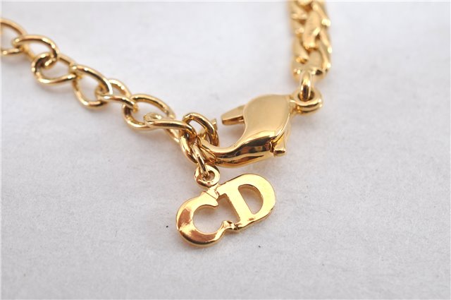 Authentic Christian Dior Gold Tone Rhinestone Chain Pendant Necklace CD 1376G