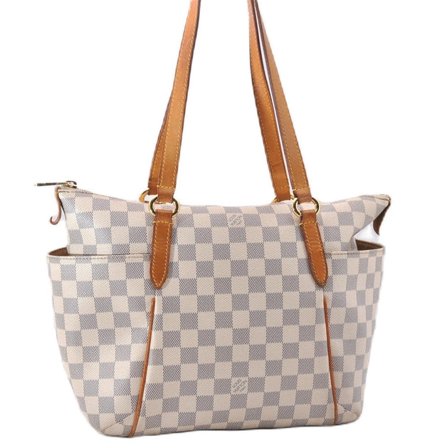 Authentic Louis Vuitton Damier Azur Totally PM Tote Bag White N41280 LV 1377F