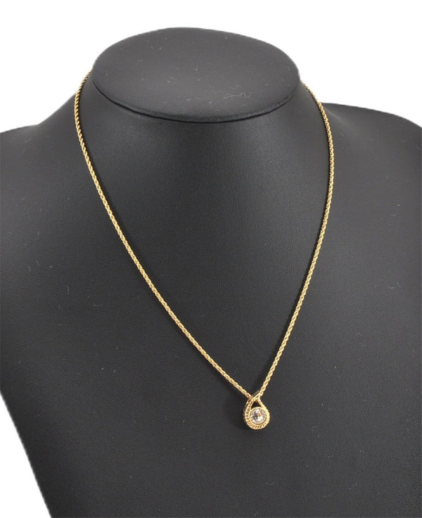 Authentic Christian Dior Gold Tone Chain Pendant Necklace CD 1377G