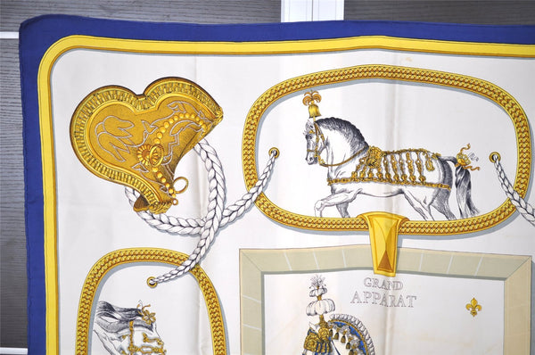 Authentic HERMES Carre 90 Scarf "GRAND APPARAT" Silk Blue 1377I