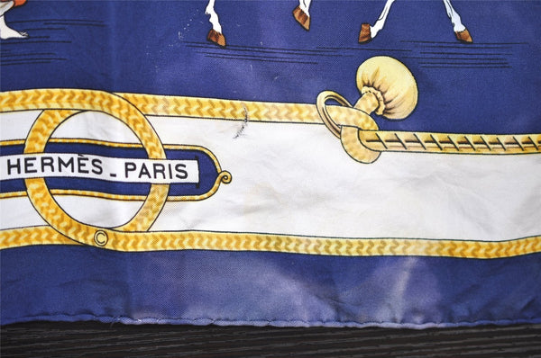 Authentic HERMES Carre 90 Scarf "Equit ion japonaise" Silk Navy 1378I