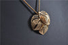 Authentic Christian Dior Gold Tone Leaf Motif Chain Pendant Necklace CD 1379G