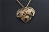 Authentic Christian Dior Gold Tone Leaf Motif Chain Pendant Necklace CD 1379G