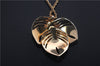 Authentic Christian Dior Gold Tone Leaf Motif Chain Pendant Necklace CD 1379G