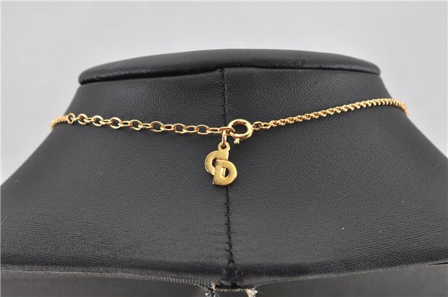 Authentic Christian Dior Gold Tone Leaf Motif Chain Pendant Necklace CD 1379G