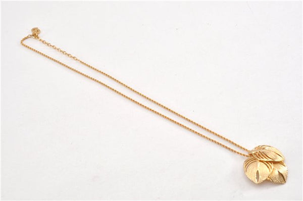 Authentic Christian Dior Gold Tone Leaf Motif Chain Pendant Necklace CD 1379G