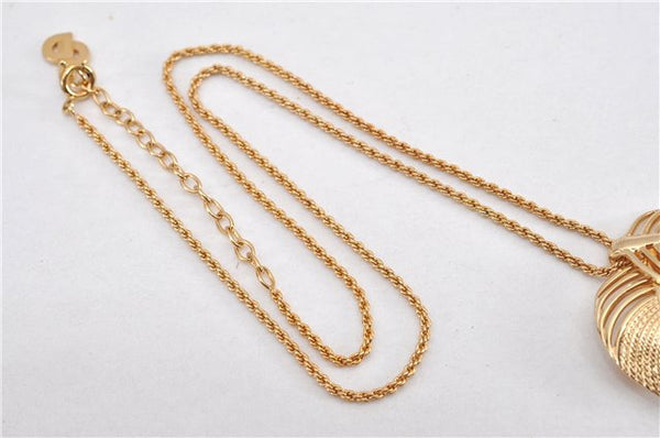 Authentic Christian Dior Gold Tone Leaf Motif Chain Pendant Necklace CD 1379G