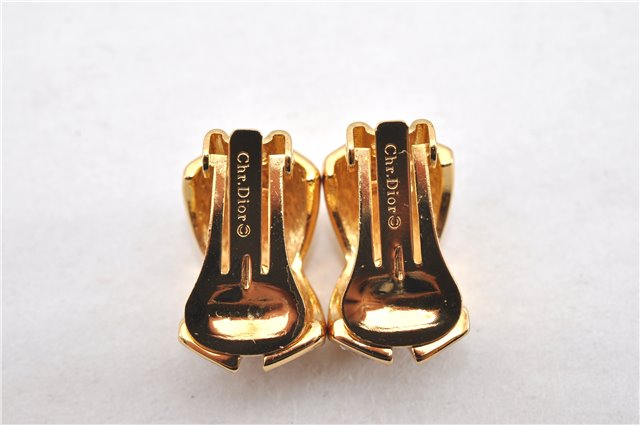 Authentic Christian Dior Rhinestone Clip-On Earrings Gold Plating CD 1380G