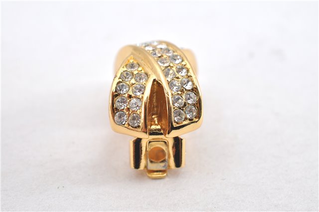 Authentic Christian Dior Rhinestone Clip-On Earrings Gold Plating CD 1380G