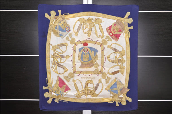 Authentic HERMES Carre 90 Scarf "GRAND UNIFORME" Silk Navy 1380I