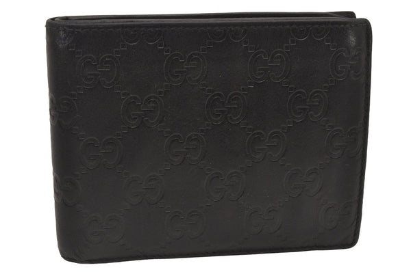 Authentic GUCCI Guccissima GG Leather Bifold Wallet Purse 146226 Black 1384I