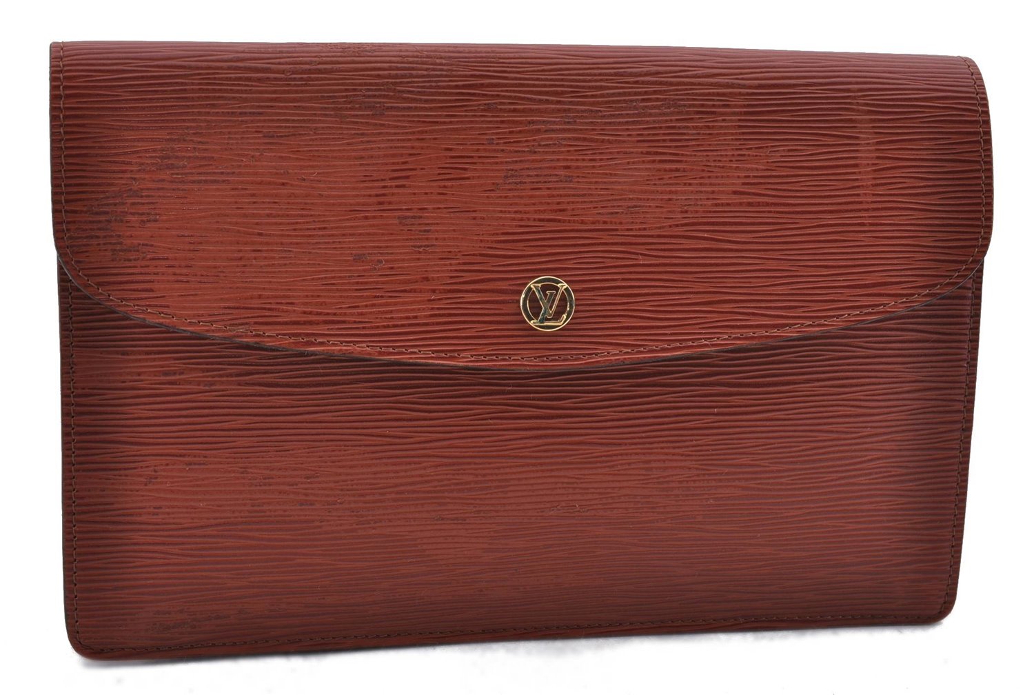 Authentic Louis Vuitton Epi Montaigne 27 Clutch Bag Brown M52653 LV 1387D