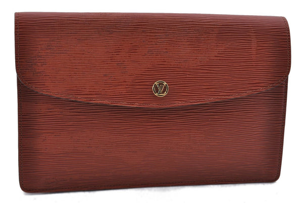 Authentic Louis Vuitton Epi Montaigne 27 Clutch Bag Brown M52653 LV 1387D