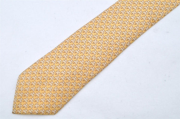 Authentic HERMES Vintage Tie Necktie Clover Pattern Silk 5005EA Yellow 1392I