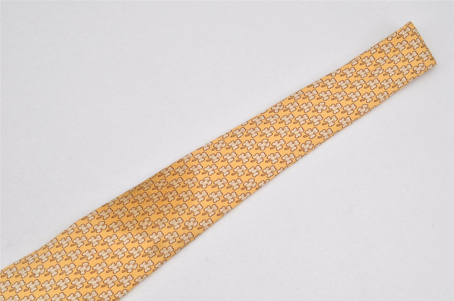 Authentic HERMES Vintage Tie Necktie Clover Pattern Silk 5005EA Yellow 1392I