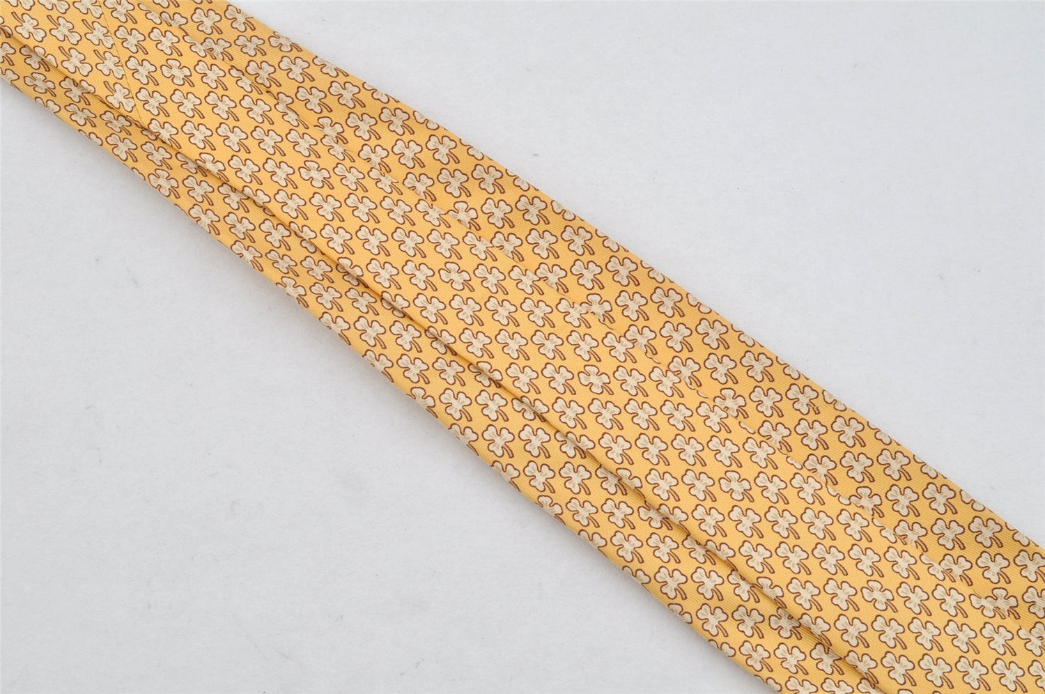 Authentic HERMES Vintage Tie Necktie Clover Pattern Silk 5005EA Yellow 1392I