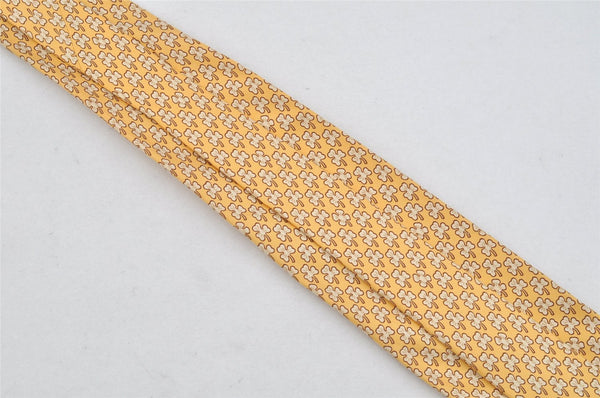 Authentic HERMES Vintage Tie Necktie Clover Pattern Silk 5005EA Yellow 1392I