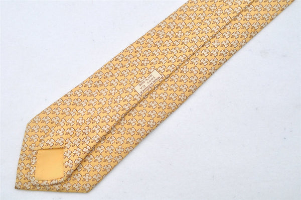 Authentic HERMES Vintage Tie Necktie Clover Pattern Silk 5005EA Yellow 1392I