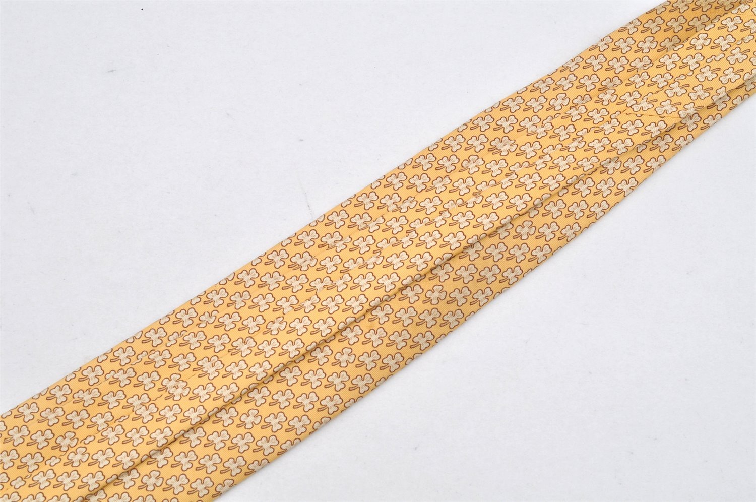 Authentic HERMES Vintage Tie Necktie Clover Pattern Silk 5005EA Yellow 1392I