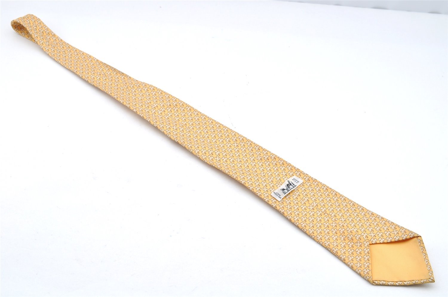 Authentic HERMES Vintage Tie Necktie Clover Pattern Silk 5005EA Yellow 1392I