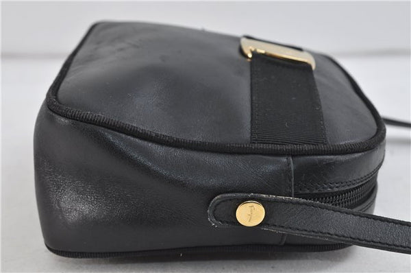 Authentic Ferragamo Vara Shoulder Cross Body Bag Purse Leather Black 1393D