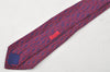Authentic HERMES Tie Necktie Mors deux Chain Pattern Silk 7192UA Navy Red 1394I