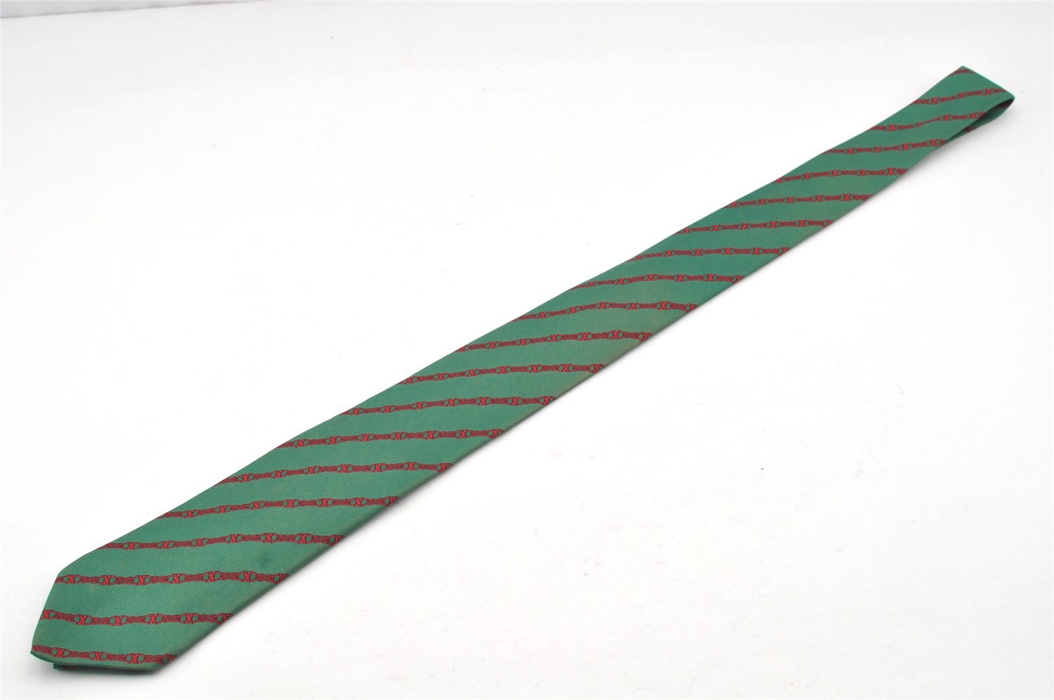 Authentic HERMES Vintage Tie Necktie Chain Pattern Silk 7129FA Green 1395I