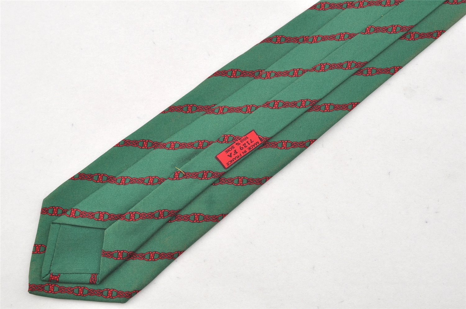 Authentic HERMES Vintage Tie Necktie Chain Pattern Silk 7129FA Green 1395I