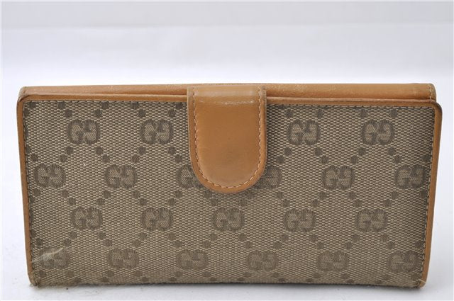 Authentic GUCCI Long Wallet Purse GG Canvas Leather Brown 1396D