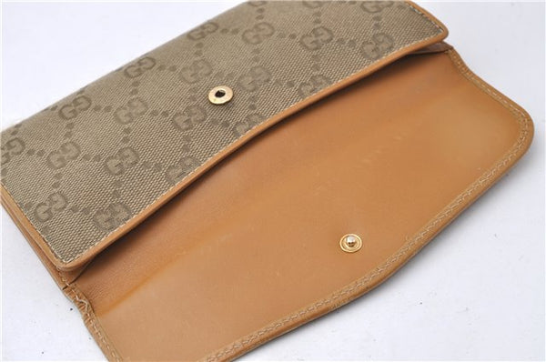 Authentic GUCCI Long Wallet Purse GG Canvas Leather Brown 1396D